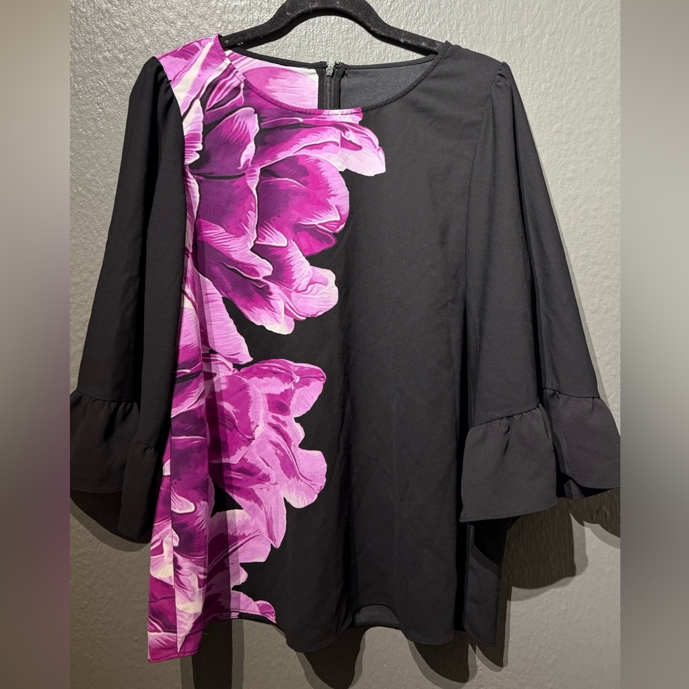 Black blouse with Pink Floral Design